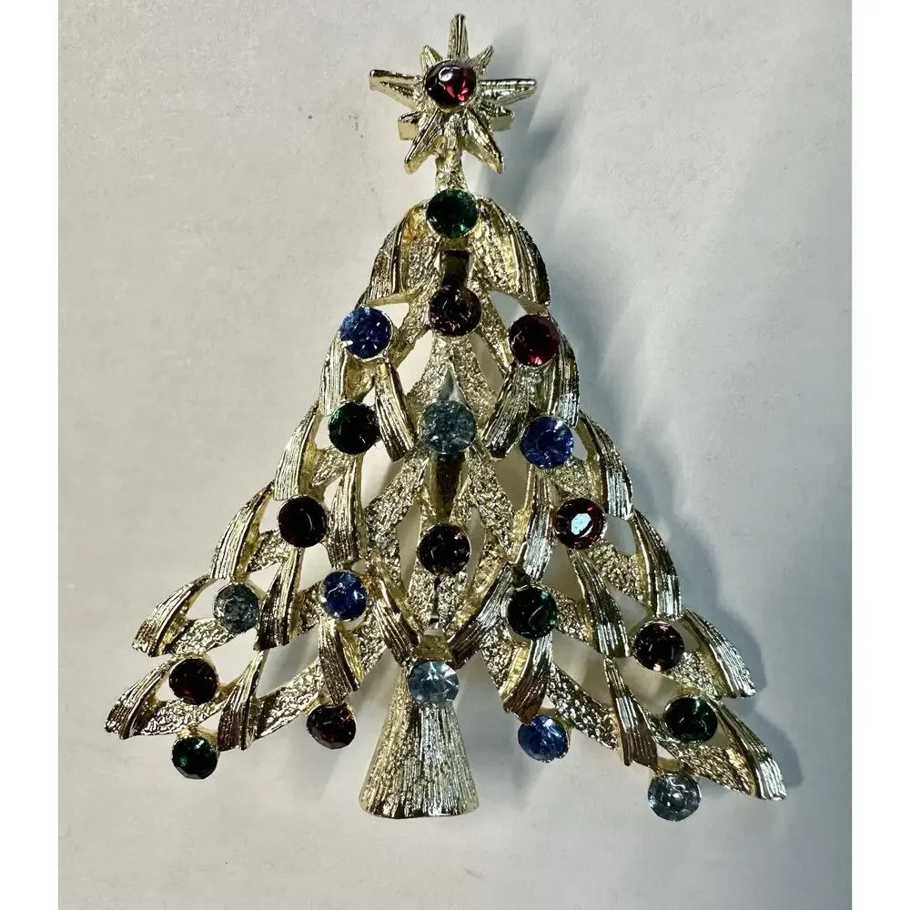 Christmas Tree Pin Brooch Rhinestones vintage